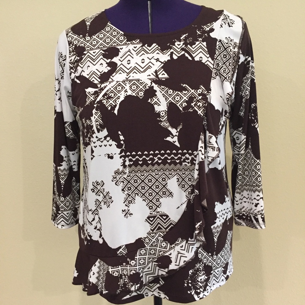 Chico’s Brown and White Ruffle Blouse